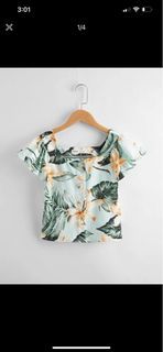 Shein Girls Tropical Print Ruffle Armhole Top