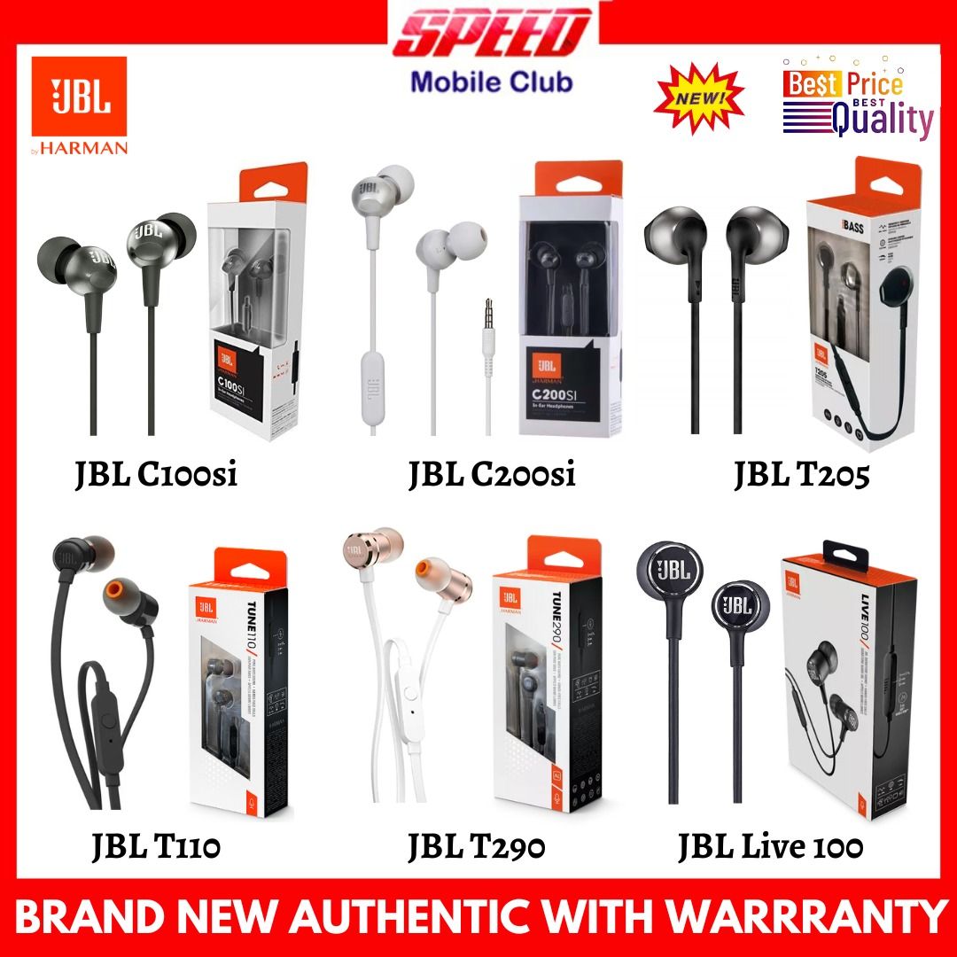 Special Price JBL Tune 110 T110 JBL Tune 205 T205 JBL Tune 290 T290 JBL T180A JBL C100SI JBL C200SI Wired Earphone With Mic Brand