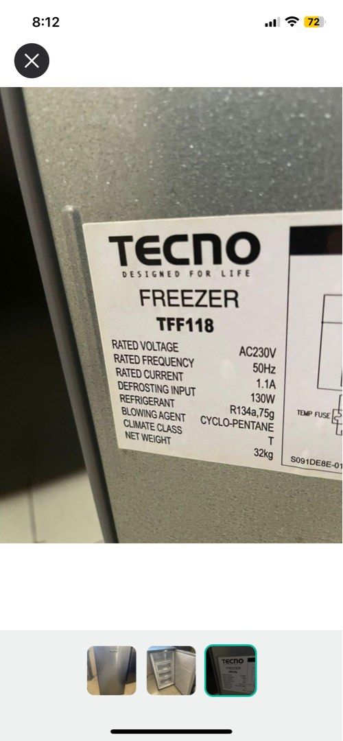 Tecno TFF118 Freezer, TV & Home Appliances, Kitchen Appliances ...