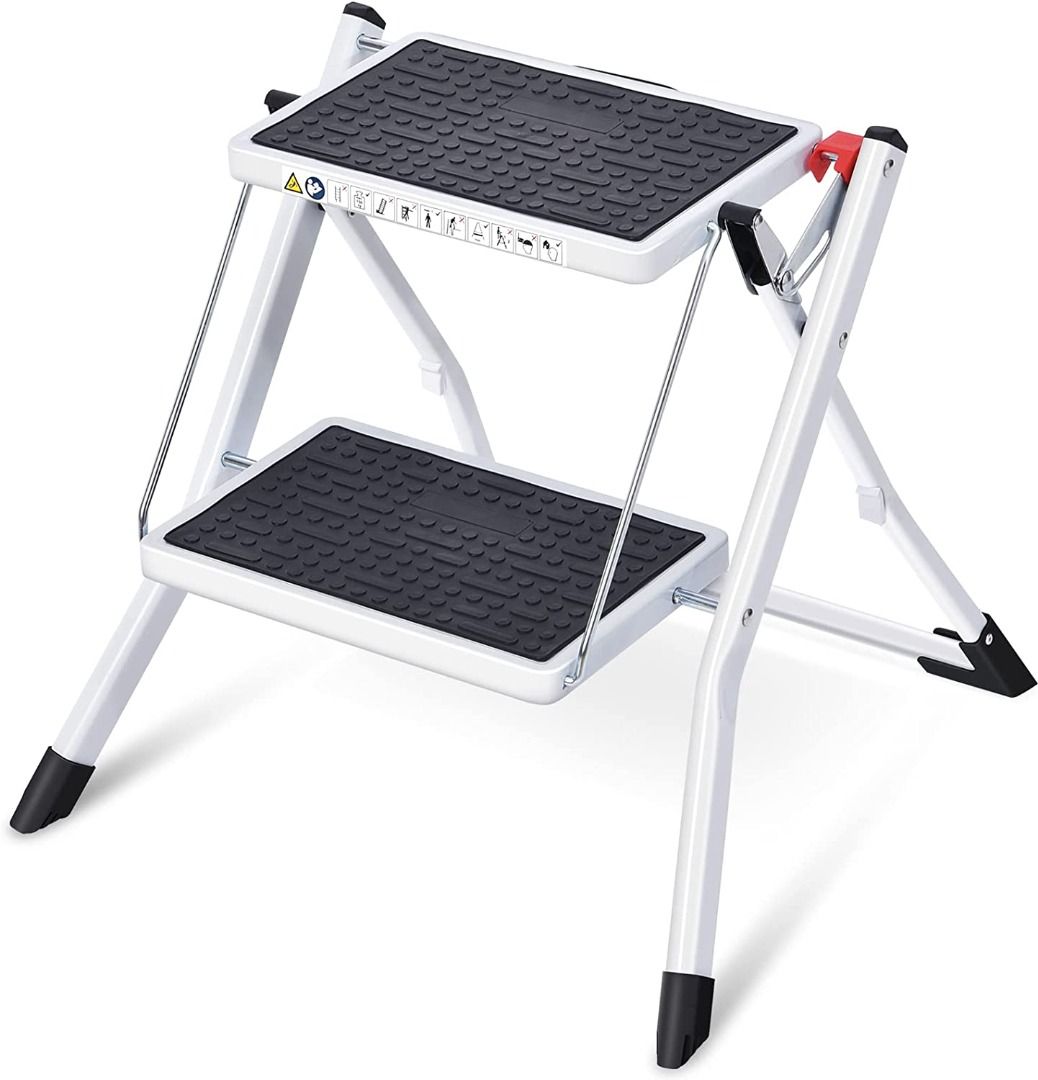 TOOLF Step Ladder Double Side Folding Step Stool 2 Step Portable