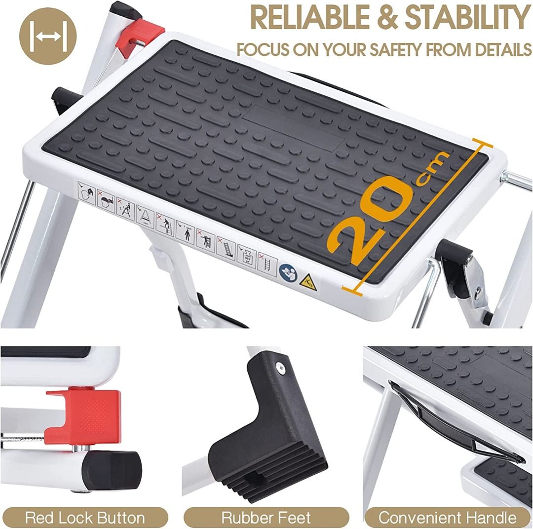 TOOLF Step Ladder, Double Side Folding Step Stool, 2 Step Portable ...