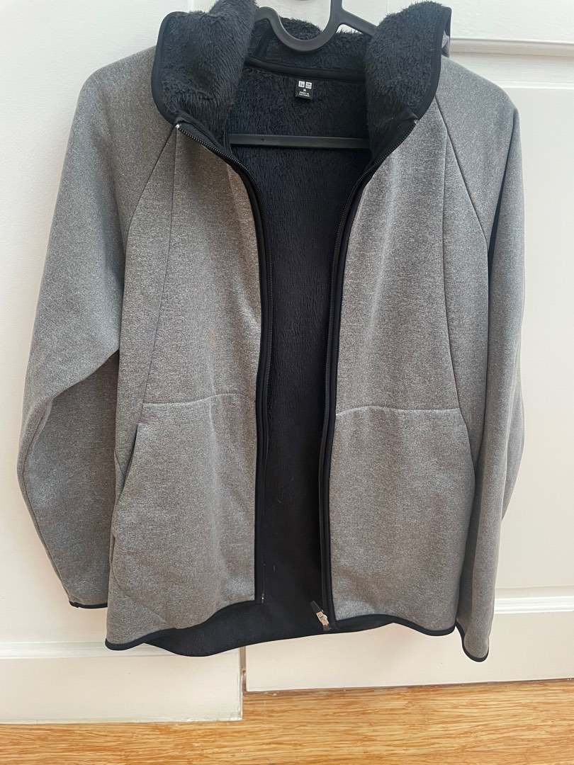 Uniqlo Zip-up Hoodie (Gray with black detail), Women's Fashion, Coats ...