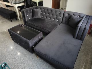 Velvet Tuxedo Chesterfield L-Shape Sofa