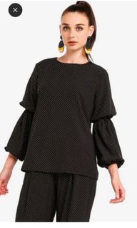 Zalia Embellished Chiffon Blouse Sleeve Top in Black with Gold Stud