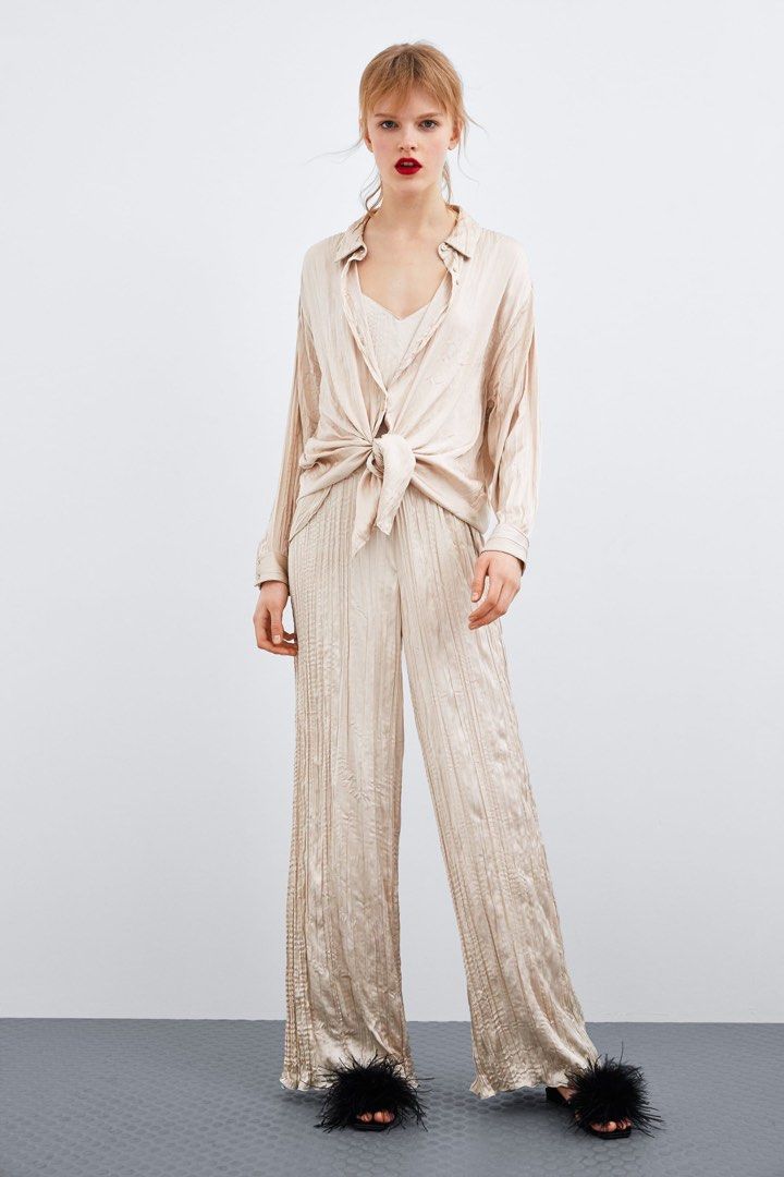 Zara crinkle jumpsuit sales