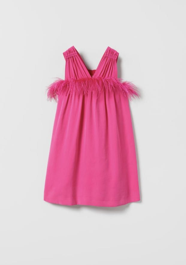 zara pink feather dress Cutest Zara Pink Feather Halter dress - M on tag
