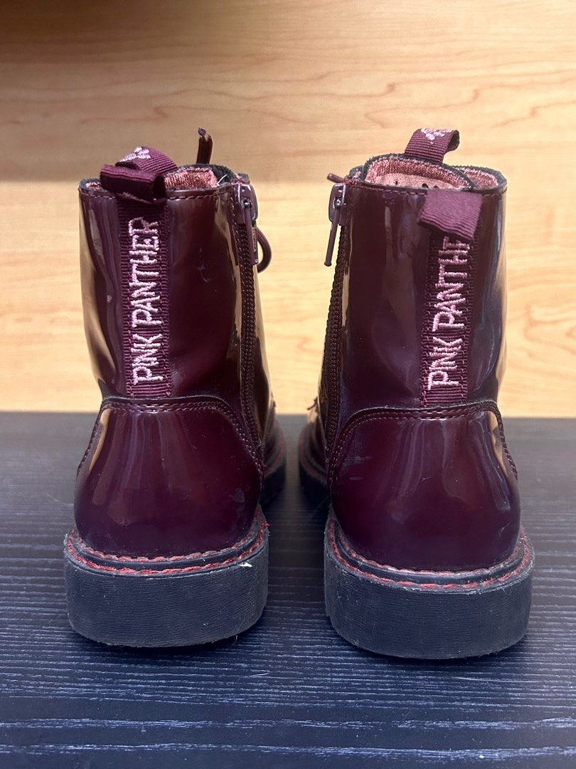 Zara Pink Panther Burgundy Glossy Lace Up Boots Women s Fashion