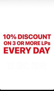 10% discount on 3 or more used vinyls!
