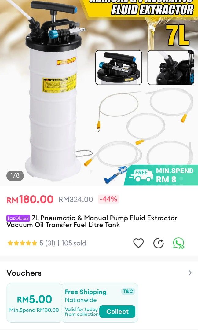 7L Pneumatic & Manual Pump Fluid Extractor Vacuum Oil Transfer Fuel