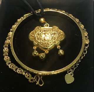 全新 越南沙金 吉祥如意平安鎖吊墜/手鏈/手鐲 1套3件 $15064211132953091110