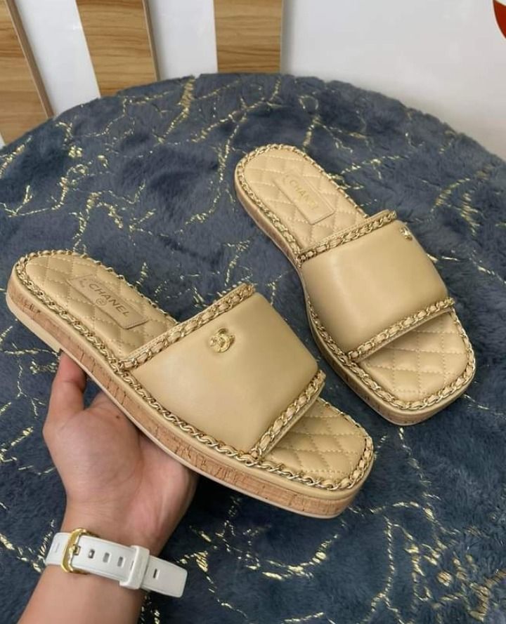 Chanel espadrille slide sandals on sale