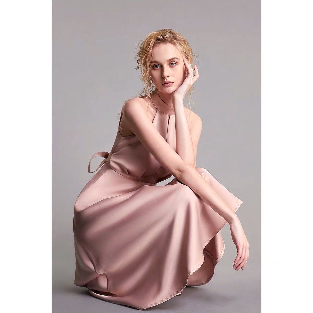 NEW Elegant Beige Pink Gown Prom Birthday Dress Women s Fashion