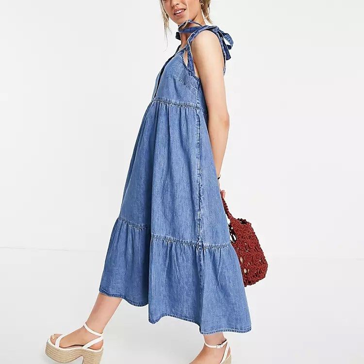 ASOS Design Maternity Denim Tiered Dress Women s Fashion Maternity wear on Carousell