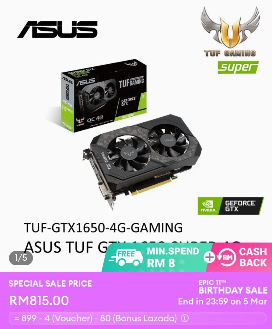 ASUS TUF GTX 1650 SUPER 4GB Computers Tech Parts Accessories