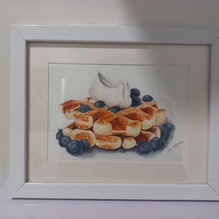 Blueberry Waffle Watercolor Painting