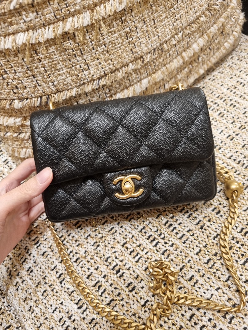 Chanel 23P Black 20cm Mini Flap Bag with adjustable heart chain (Pearl  Crush), Luxury, Bags & Wallets on Carousell