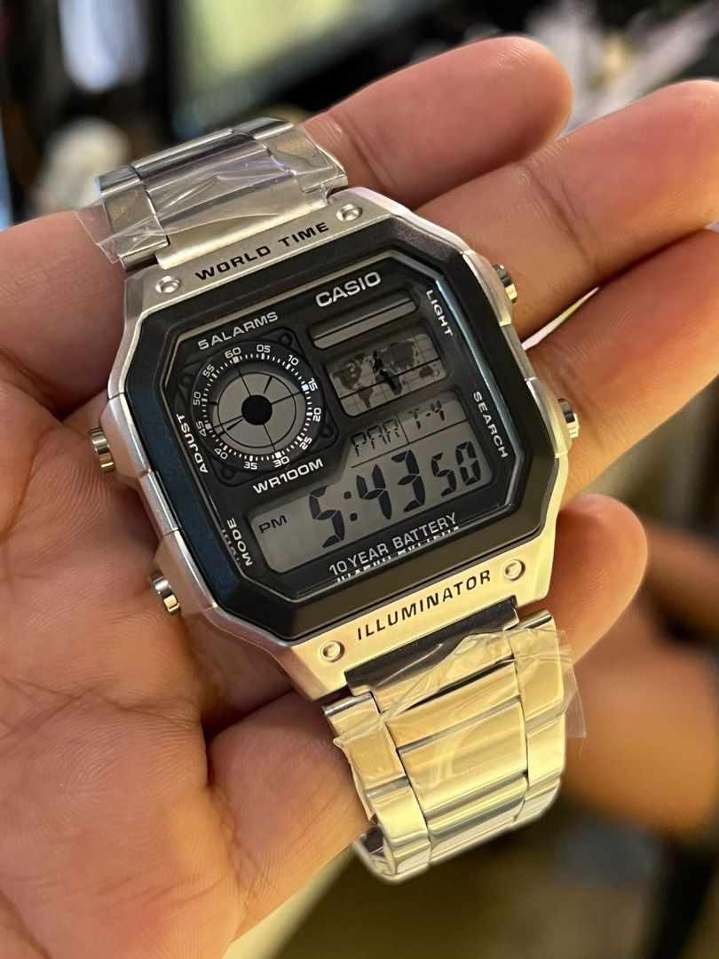 CASIO World Time Digital Stainless Steel Men's Watch AE1200WHD1AV