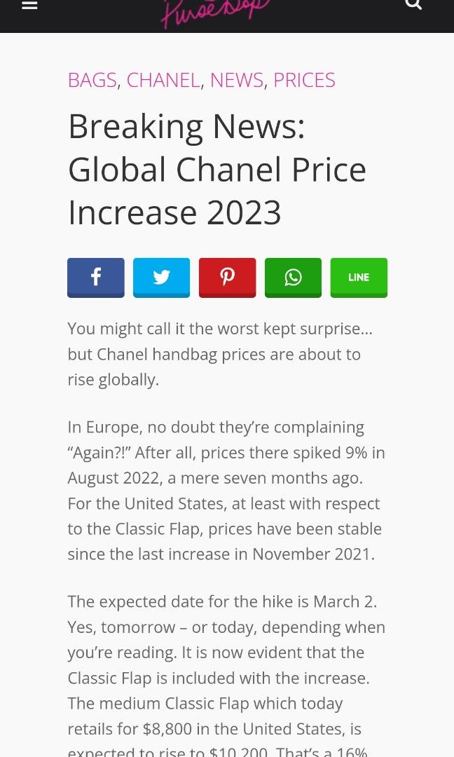 CHANEL 22C PRICE REVERL  Chanel Price Increase On November 2021 