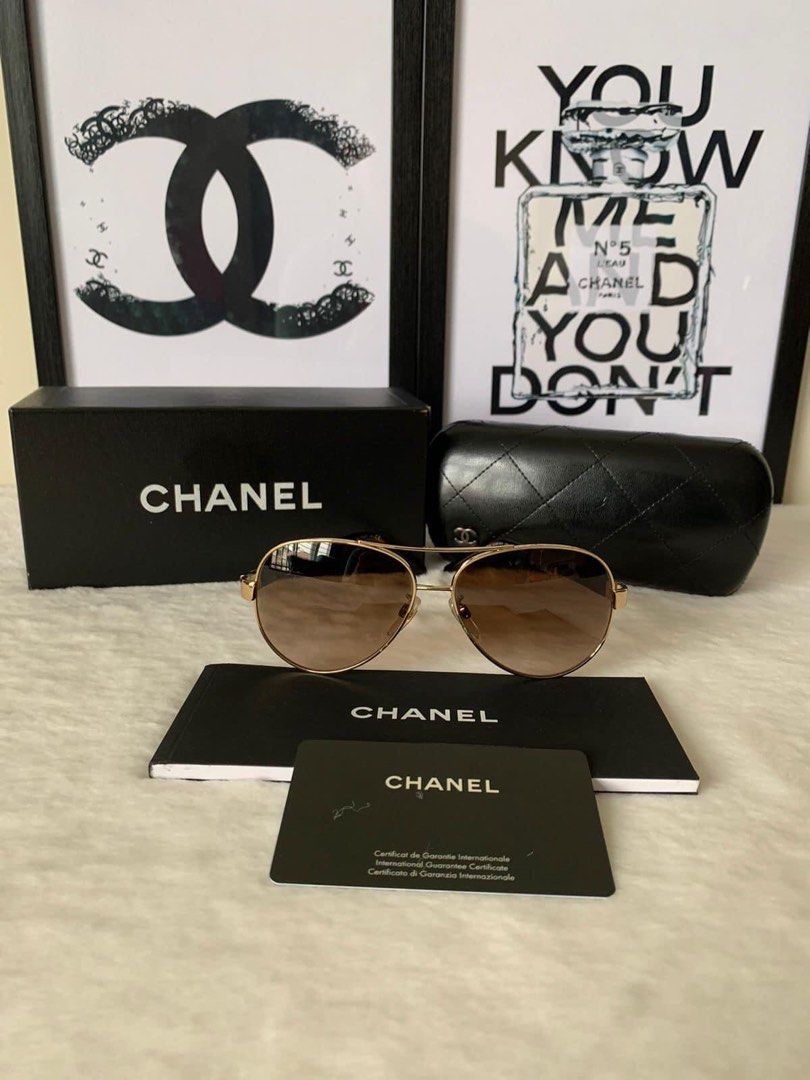 Chanel Gold Black Pilot Sunglasses Women s Fashion Watches