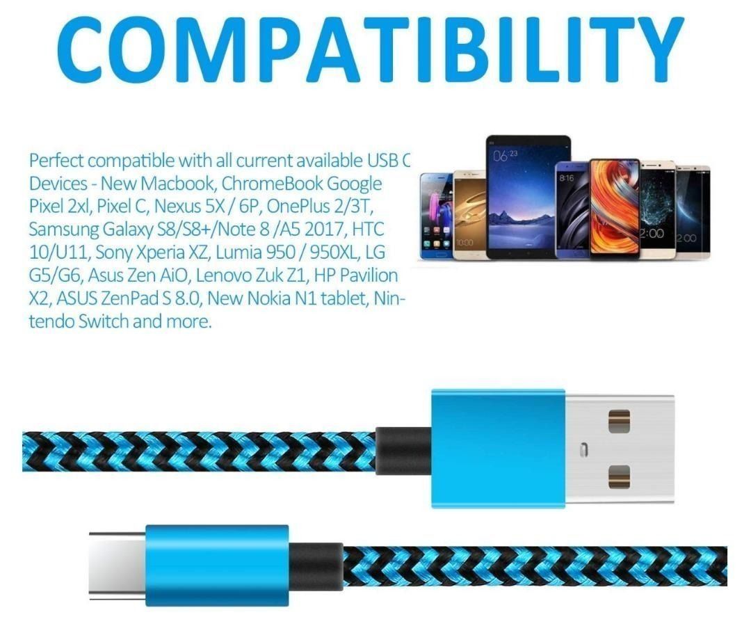 CLEARANCE SALE) Type C Fast Charger Charging Cable Nylon Braided Android  Cable , WUYA USB C Cable, [5-Pack /2M] Compatible with Samsung Galaxy  S10/9/8, Huawei P30/20/,Xiaomi,One Plus,Google Pixel etc., Mobile Phones &