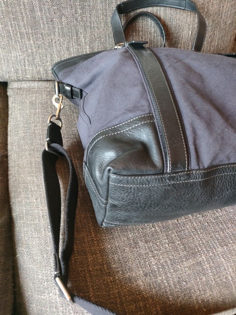 Coach canvas tote with leather trim on sale