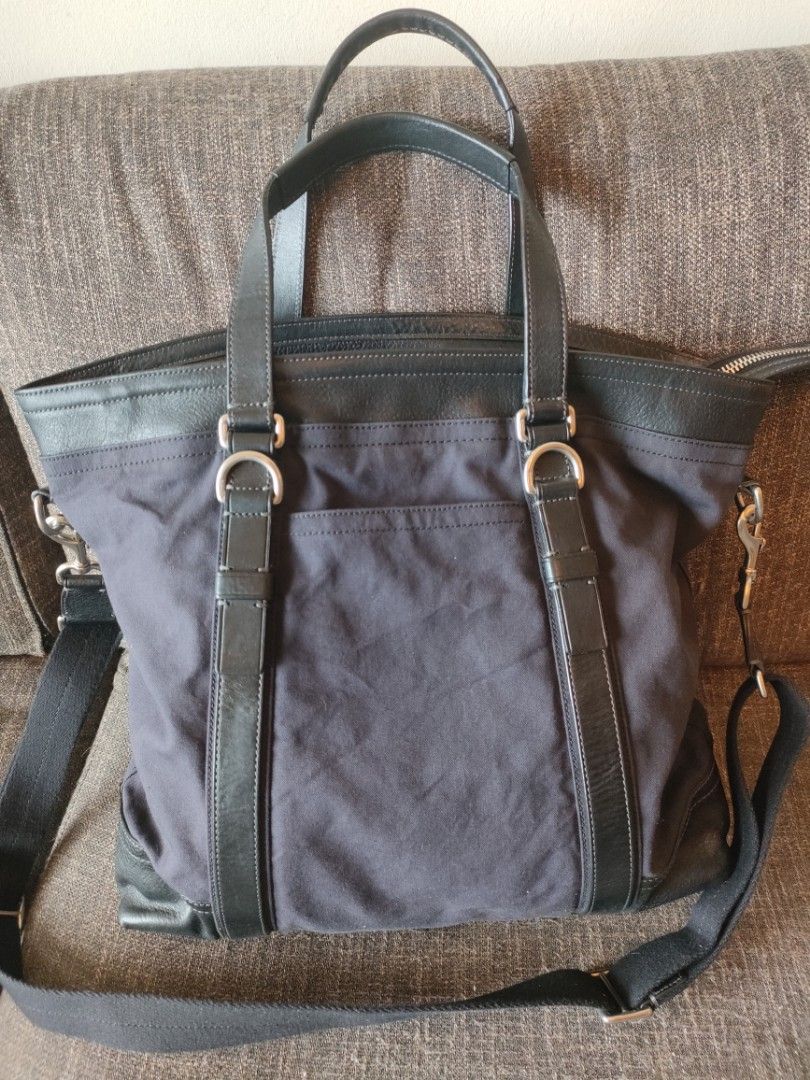 Coach canvas tote with leather trim online