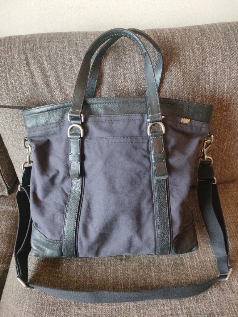 Coach canvas tote with top leather trim
