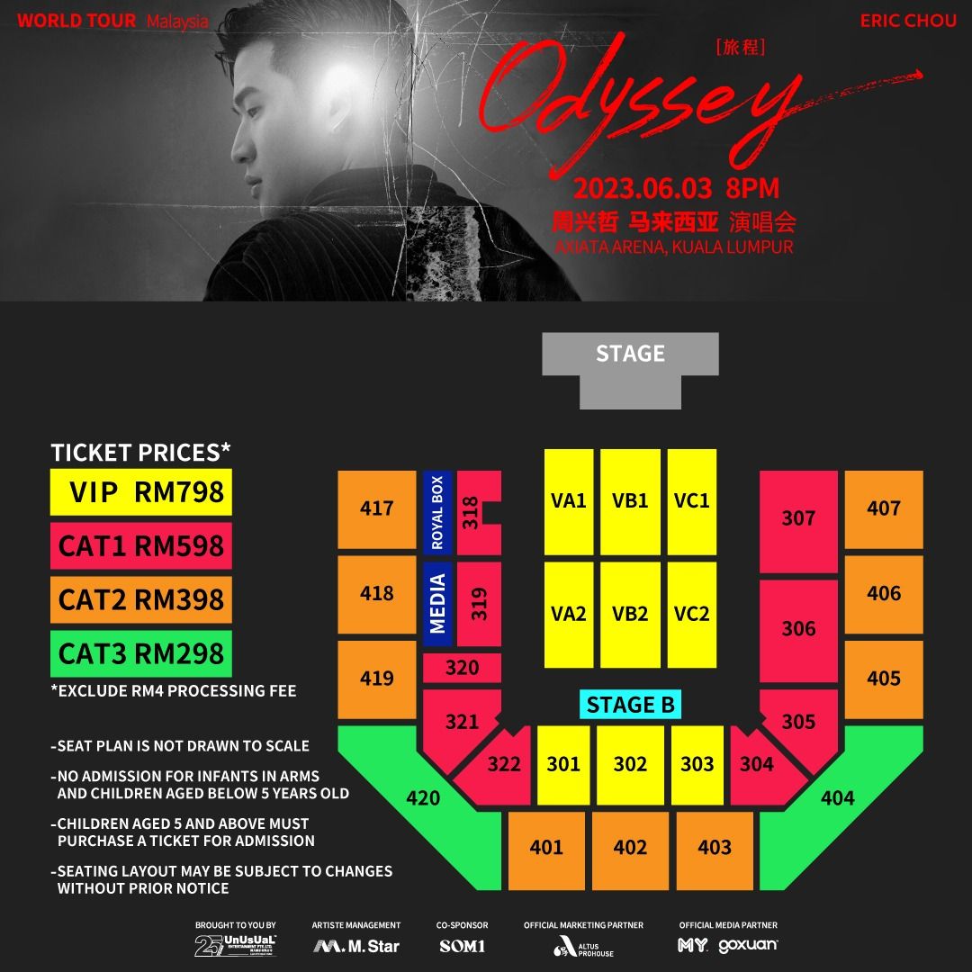 ERIC CHOU CONCERT TICKETS 04/06/2023 IN MALAYSIA AXIATA ARENA, Tickets