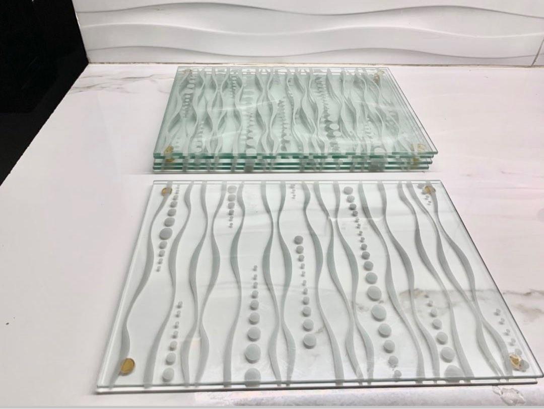 Glass Tray for Kitchen Countertop Set of 5, Non Slip Glass Trays for