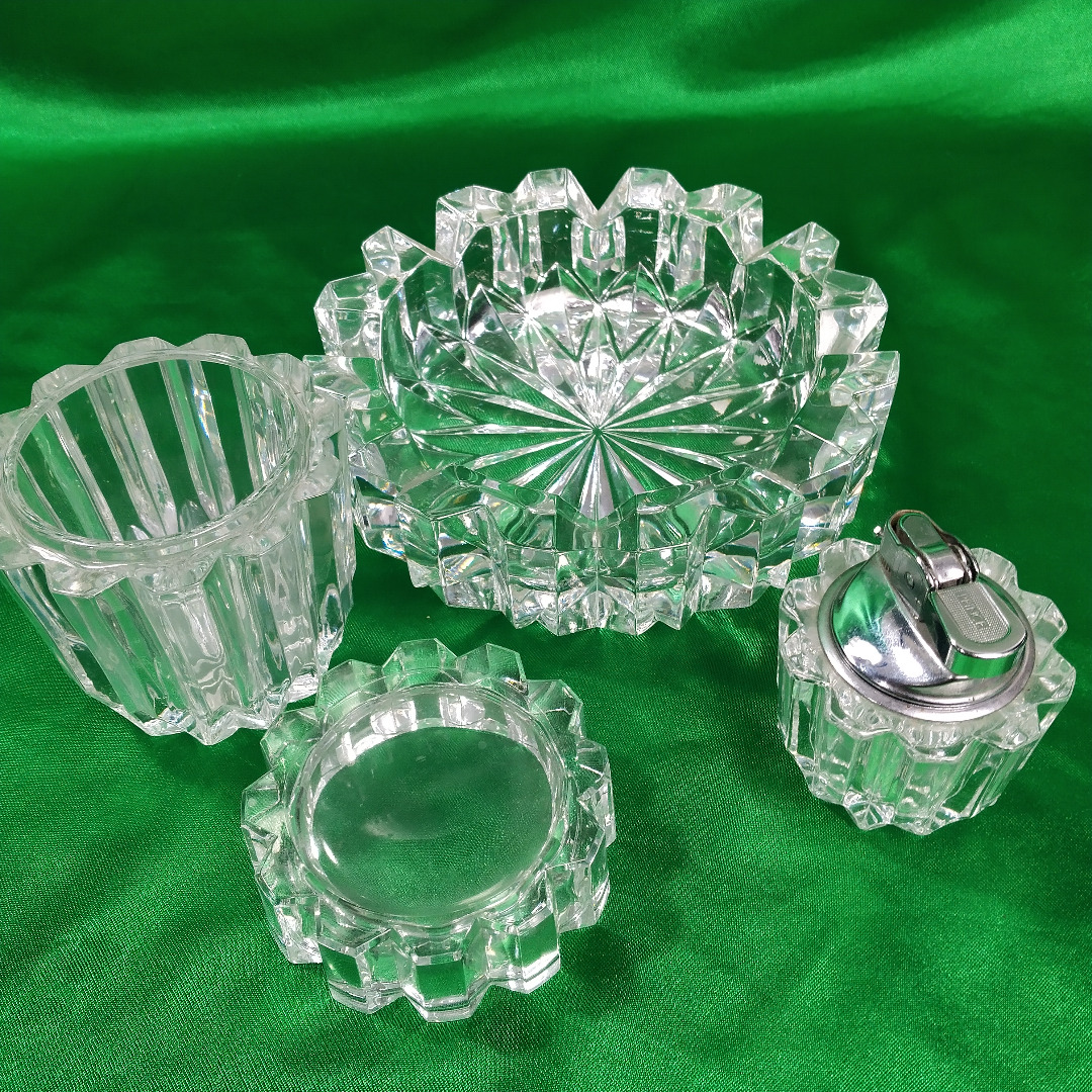 HOYA Cristal (Japan) Ashtray,Lighter,Cigarette Rack Set NAS4810/ Set