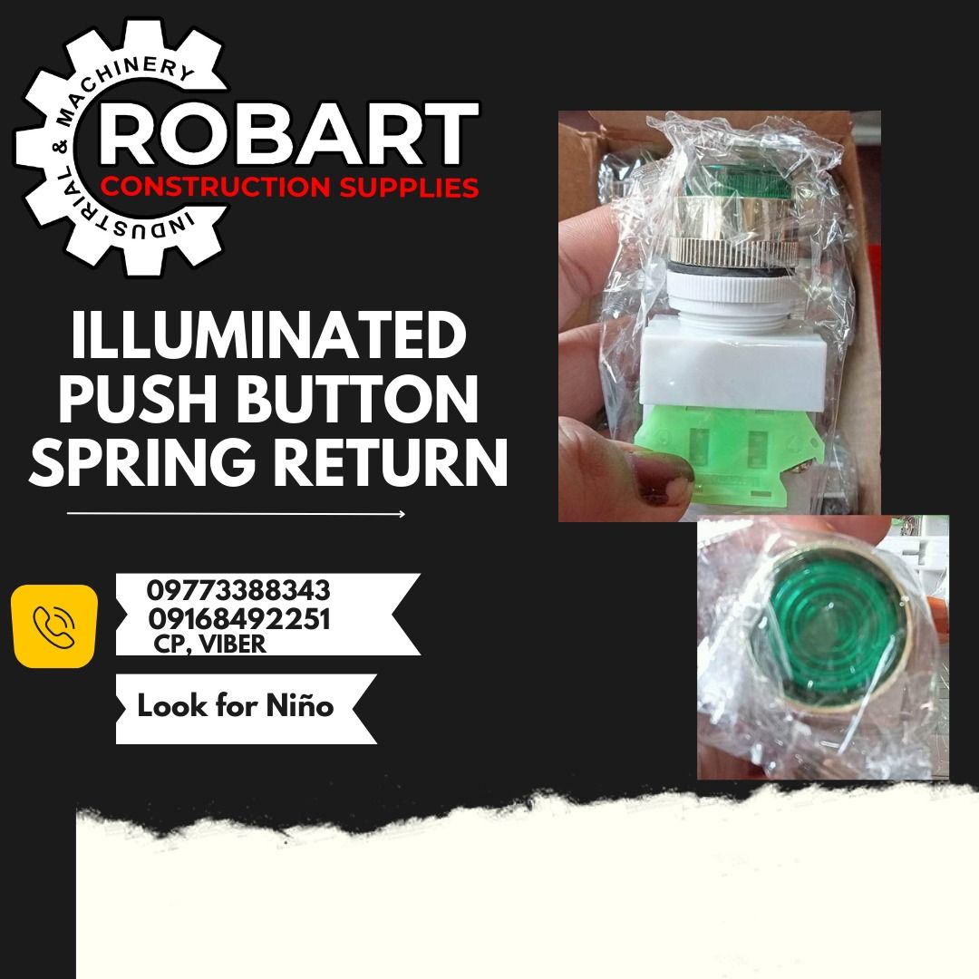 ILLUMINATED PUSH BUTTON SPRING RETURN (Category: Construction Tools & Equipment) located in Manila. Submitted by ninoparede24925 (Listing ID 1218429288, Image 1). Description: ILLUMINATED PUSH BUTTON SPRING RETURN Model: LAY7-11GND NEON COLOR: RED DIRECT BULB AC220, 110V - - for faster transaction: look for:Niño Paredes call/text/viber: :09773388343 or direct message #RobartConstructionSupplies #robartph #constructionmaterials #industrialsupply.