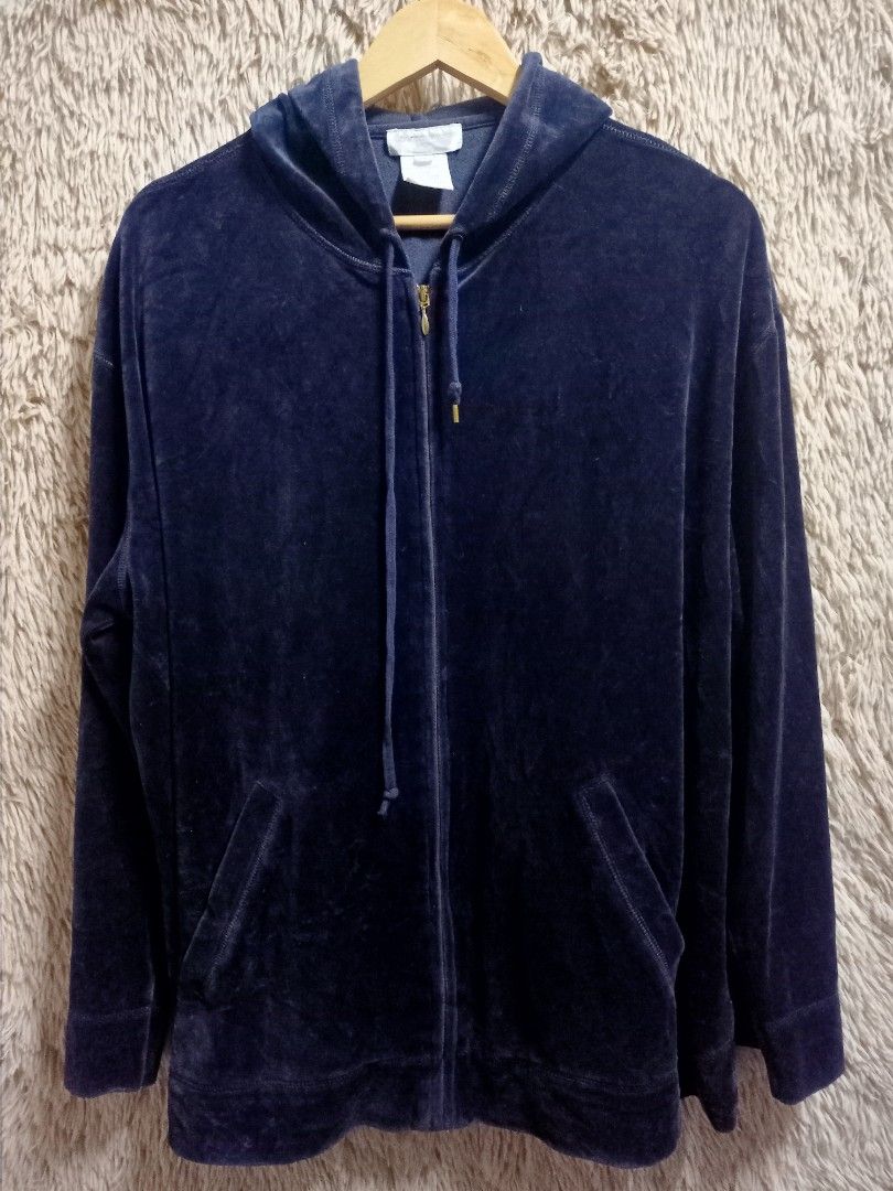 Jones New York Velvet Full Zip Hoodie Women s Fashion Coats
