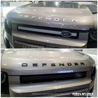 Land Rover DEFENDER emblems and front grille plastidip spray matte black