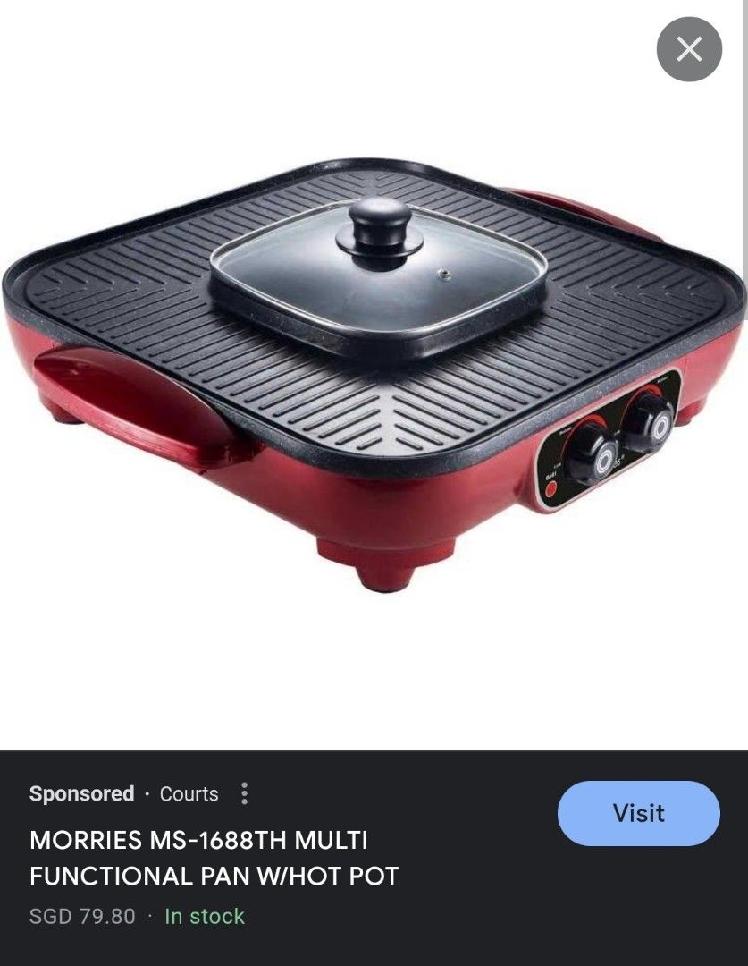 Multi function BBQ STEAMBOAT (Category: Cookers) located in Singapore. Submitted by deskoh76 (Listing ID 1218481832, Image 1). Description: Morries Multifunctional electric pan and hot pot. Good for Bbq steamboat. Home mookata. Brand new. Selling at good discount because don't cook at home..