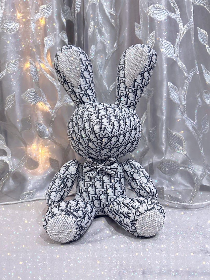 LV MCM DIOR New Cute Diamond Inlaid Leather Rabbit Plush Toys 38cm Bunny DIY Doll Ornament Creative Gifts Accompany Birthday Toys CLEARANCE INSTOCKS Furniture Home Living Home Decor Other Home Decor