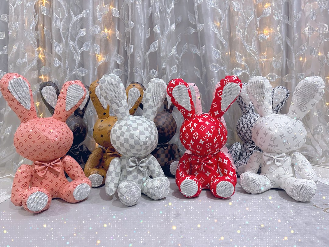 LV MCM DIOR New Cute Diamond Inlaid Leather Rabbit Plush Toys 38cm Bunny  DIY Doll Ornament Creative Gifts Accompany Birthday Toys CLEARANCE‼️,  Furniture & Home Living, Home Decor, Other Home Decor on