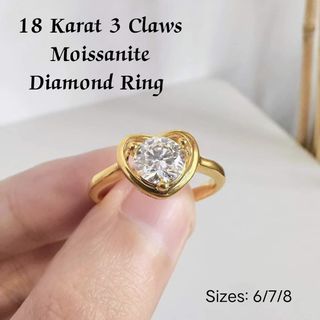 New! Rare find! 18 Karat 3 Claws Heart Moissanite  Diamond Ring / Sizes available: 6/7/8