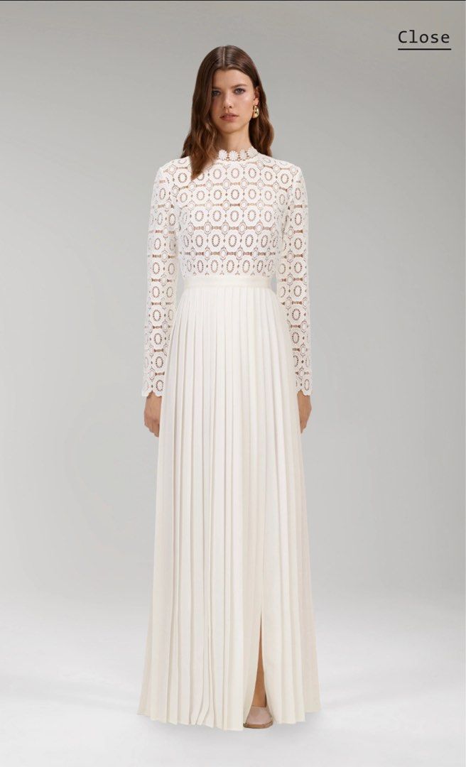 Pleated crochet floral maxi dress top