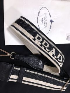 Prada Black Vitello Phenix Leather Web Stripe Strap Crossbody 1BC166