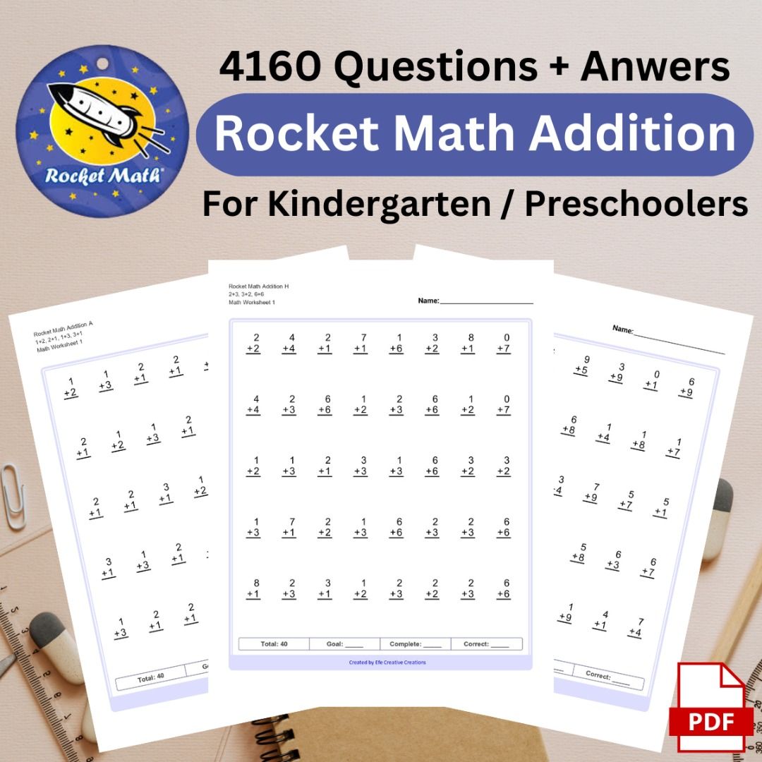 Printable Mathematics Worksheets Rocket Math Addition for Preschool
