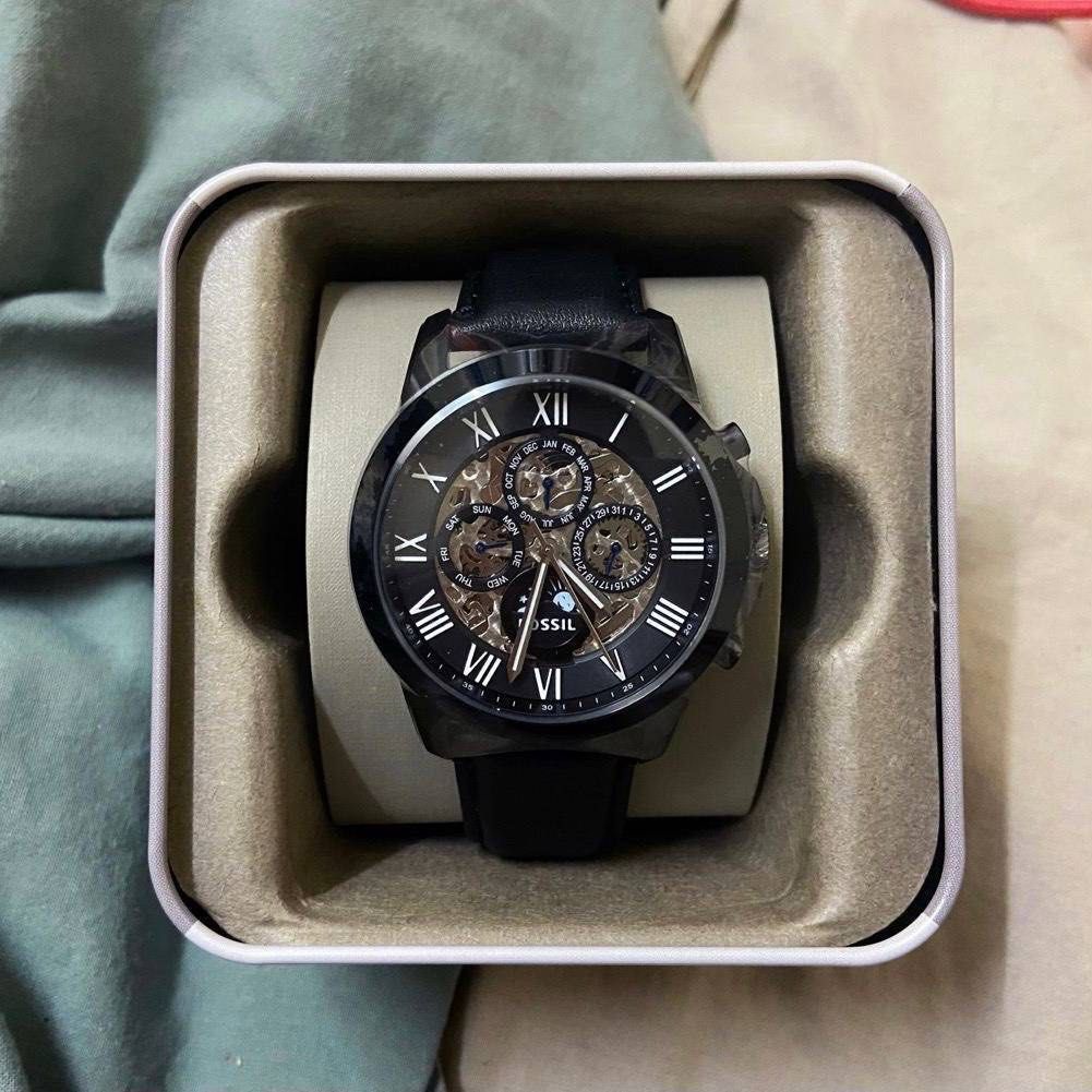 RESTOCK ORIGINAL FOSSIL GRANT AUTOMATIC BLACK SKELETON DIAL