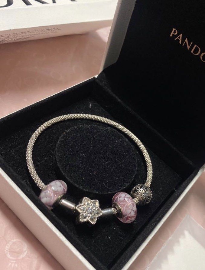 Pandora Moments Bangle Silver Ball Charm Bracelet With Authentic Charms