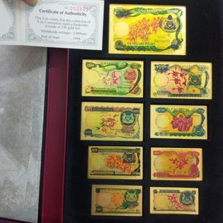 Singapore 23k gold foil replica orchid 9-in-1 set in presentation box and certificate