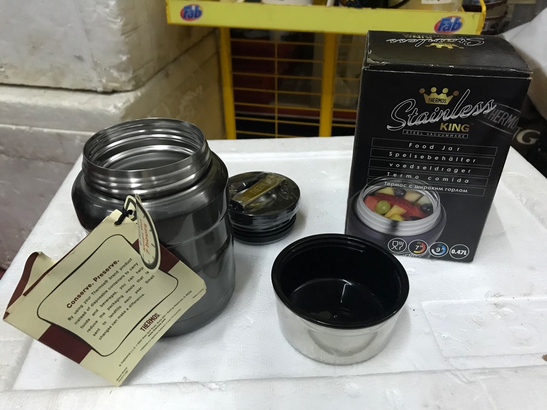 Thermos stainless king food jar with spoon, Furniture & Home Living