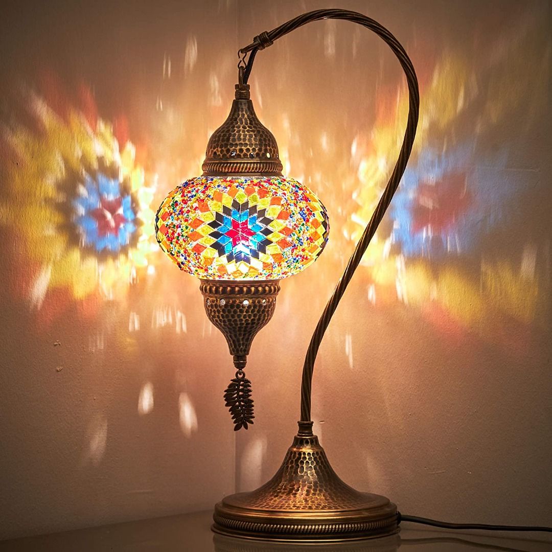 Stunning Handmade Swan Neck Turkish Moroccan Mosaic Glass Table