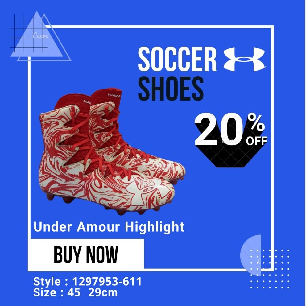 Sepatu Bola-Football Cleats Under Amour Original Highlight 1297953-611  Ukuran 45, Olah Raga, Baju Olahraga di Carousell
