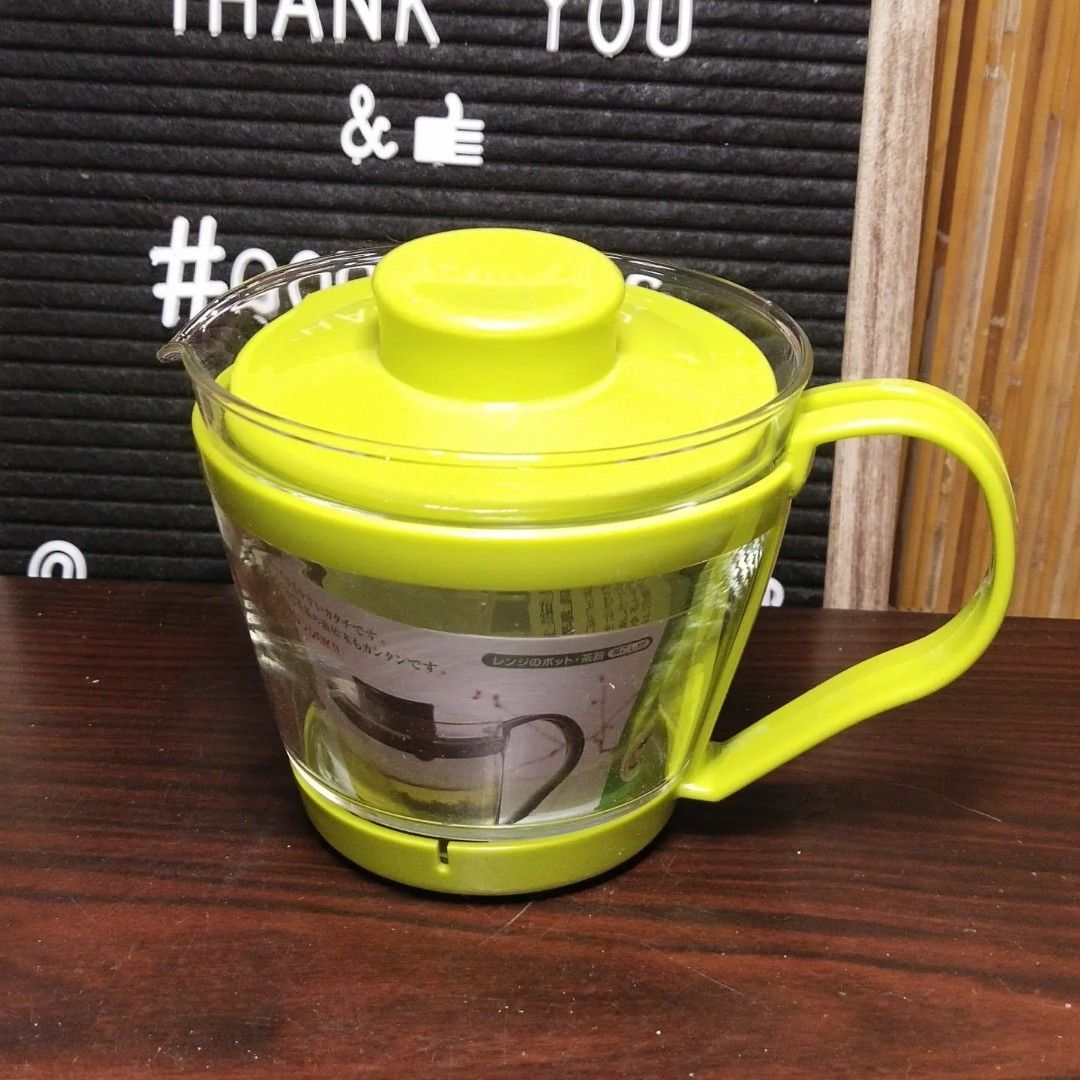 Iwaki Tea/Coffee Server (Category: Pitchers & Dispensers) located in Malolos. Submitted by jestrelita (Listing ID 1218405077, Image 2). Description: Uwaki Tea/Coffee Server P320 only - heat resistant glass perfect for your morning coffee/tea - with yellow-green hard plastic support and lid - new with not so good box 😅 - good condition 🇯🇵🏯👘👺🗾🍱🎎🍜🍙.
