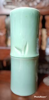 12" Vintage Tall and Slender Celadon Glazed Bamboo Vase Thick Smooth Even Glaze in Very Good Condition