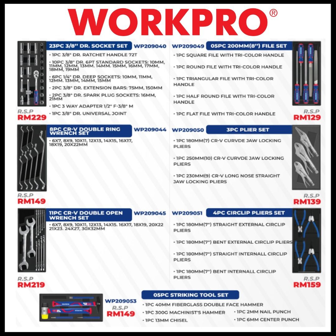 WORKPRO 133pcs Tool Set with 7Drawer Roller WP209074 Heavy