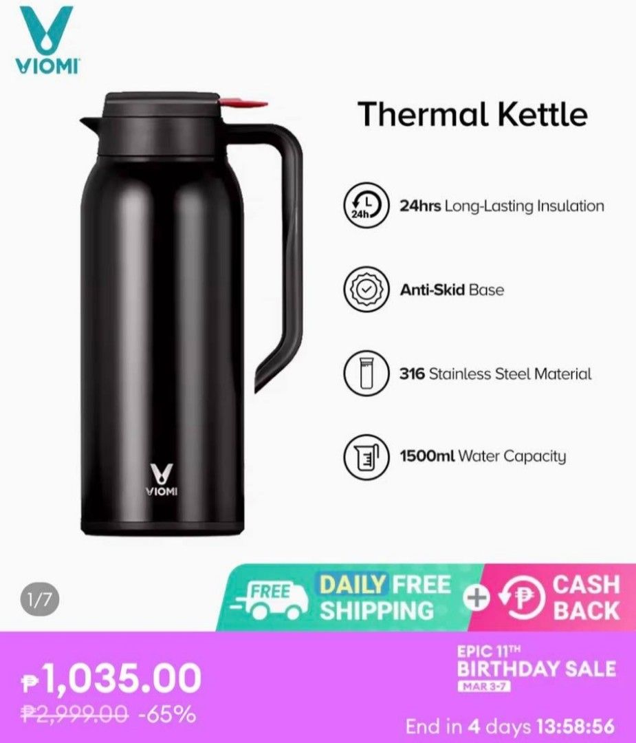 Xiaomi thermal kettle (Category: Coffee & Tea Tableware) located in San Mateo. Submitted by momket (Listing ID 1218399160, Image 2). Description: brandnew please see photos for details RFS: Storage.
